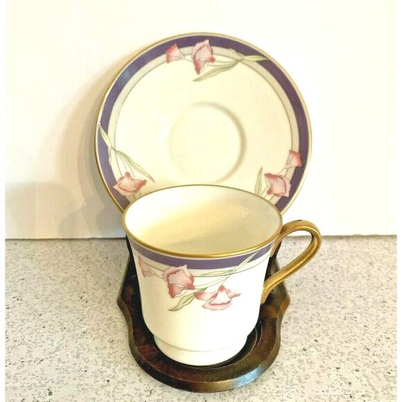 Vintage Gorham Porcelain Tea Cup & Saucer Set Demi - Picture 1 of 7